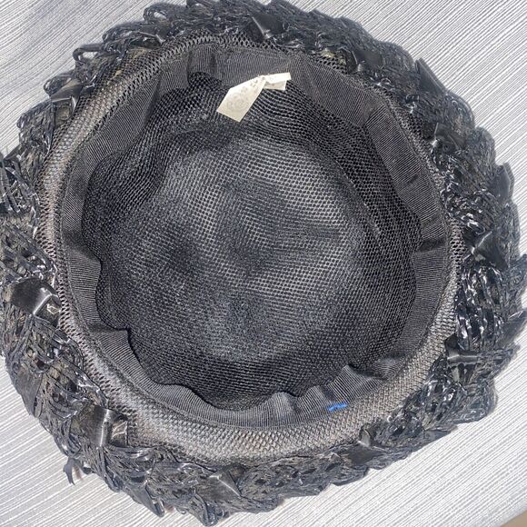 VINTAGE 50s/60s era Ladies HAT Black Mesh Ribbon UNION LABEL - Picture 7 of 10